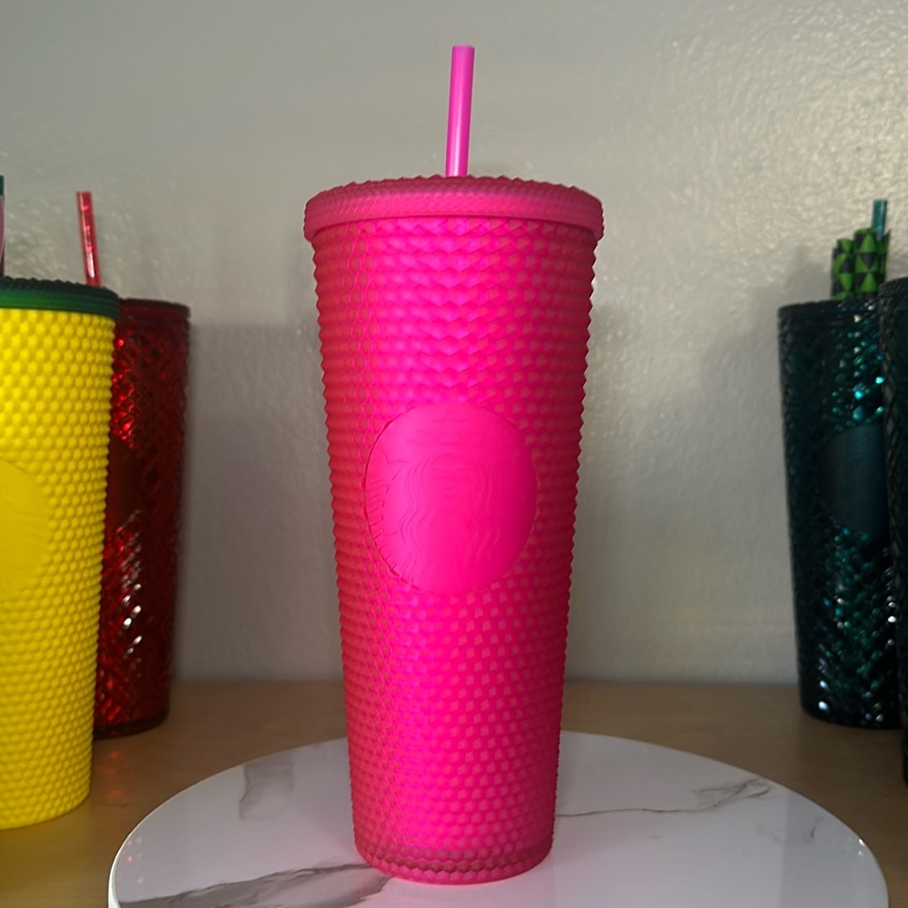 Venti Starbucks studded tumbler matte hot pink NWT